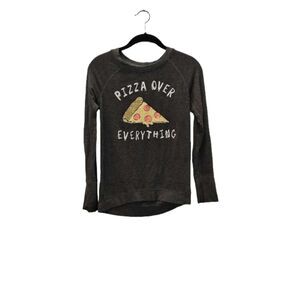 Glitter "Pizza over everything" grey long sleeve